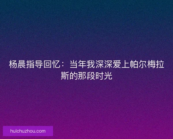 杨晨指导回忆：当年我深深爱上帕尔梅拉斯的那段时光